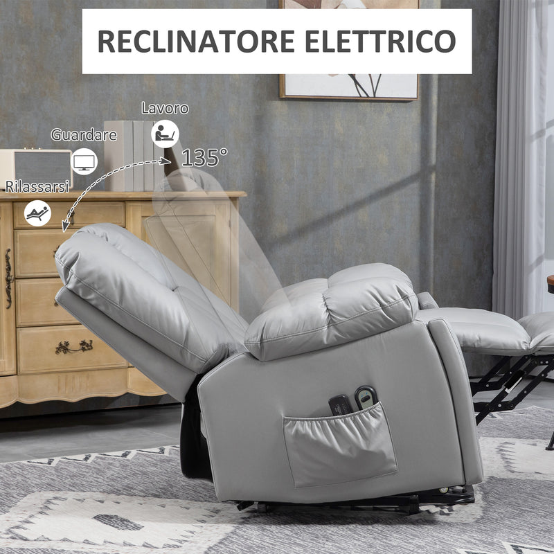 Poltrona Alzapersona Elettrica Massaggiante a 8 Punti 1 Motore 94x96x106 cm in Microfibra Grigio