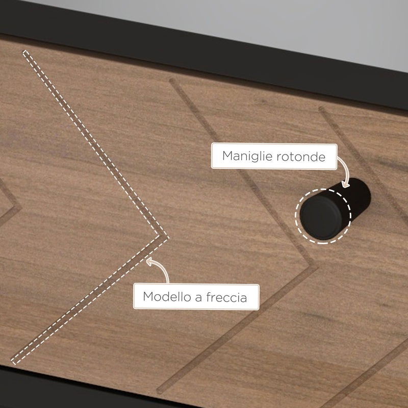 Scrivania da Ufficio Moderna con 2 Cassetti 106x50x77 cm in Acciaio e MDF Nero e Rovere