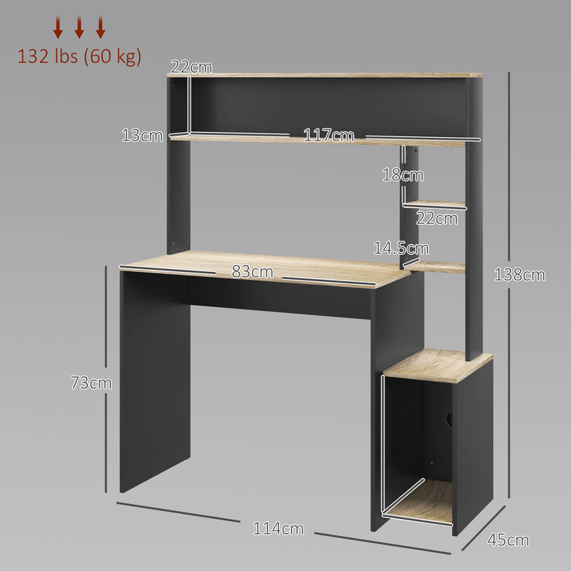 Scrivania Moderna con Ripiani e Supporto per CPU 114x45x138 cm in Legno Grigio e Legno Naturale