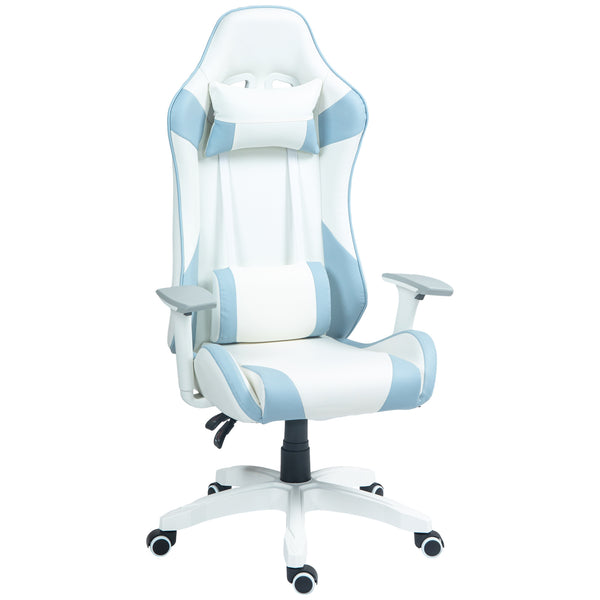 prezzo Sedia da Gaming Reclinabile 135° con Poggiatesta e Supporto Lombare 67x60x120-128 cm in Similpelle Azzurro