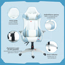 Sedia da Gaming Reclinabile 135° con Poggiatesta e Supporto Lombare 67x60x120-128 cm in Similpelle Azzurro