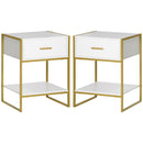Set 2 Comodini Moderni con Cassetto e Ripiano Aperto 45x40x60 cm in MDF e Acciaio Bianco e Oro