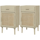 Set 2 Comodini per Camera da Letto con Cassetto e Anta 40x40x68,5 cm in Rattan Stile Boho Naturale