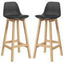 Set 2 Sgabelli da Bar 39x41x96 cm Gambe in Legno e Cuscino in Similpelle Nero