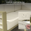 Set Salotto da Giardino Divano Angolare Poltrona e Tavolino da Caffè in Alluminio Oro e Bianco Crema