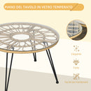 Set Tavolino con Vetro Temperato e 4 Sedie con Cuscini da Giardino in Acciaio e PE Rattan Giallo Nero e Beige