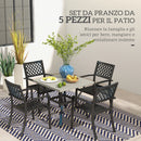 Set Tavolo Quadrato Effetto Marmo con 4 Sedie Impilabili da Giardino in Acciaio Grigio