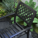 Set Tavolo Quadrato Effetto Marmo con 4 Sedie Impilabili da Giardino in Acciaio Grigio