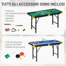 Tavolo Multi Gioco Pieghevole 2 in 1 per Biliardo e Ping Pong 140x63x60-80 cm con Accessori Inclusi