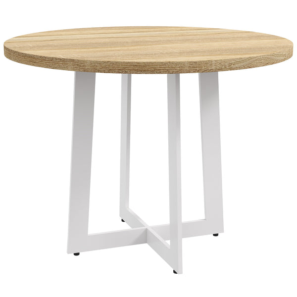 online Tavolo da Pranzo Rotondo Moderno per 4 Persone Ø100x75 cm in MDF e Acciaio colore Legno Naturale e Bianco
