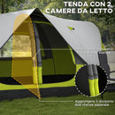 Tenda da Campeggio 4 posti con 2 Spazi Separati 450x215Px180 cm in Poliestere e Fibra di Vetro Verde