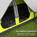 Tenda da Campeggio 4 posti con 2 Spazi Separati 450x215Px180 cm in Poliestere e Fibra di Vetro Verde