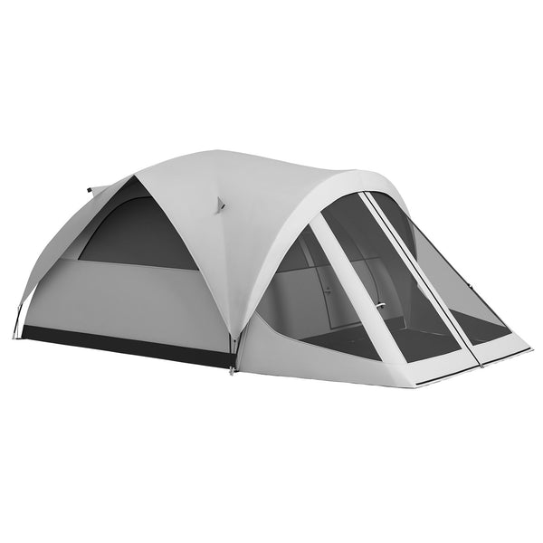 sconto Tenda da Campeggio 4 Posti Impermeabile con Zona Notte e Zona Giorno 430x300x190 cm in Poliestere Grigio