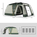 Tenda da Campeggio 4 Posti Impermeabile con Zona Notte e Zona Giorno 460x300x200 cm in Poliestere Verde