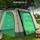Tenda da Campeggio 4 Posti Impermeabile con Zona Notte e Zona Giorno 460x300x200 cm in Poliestere Verde