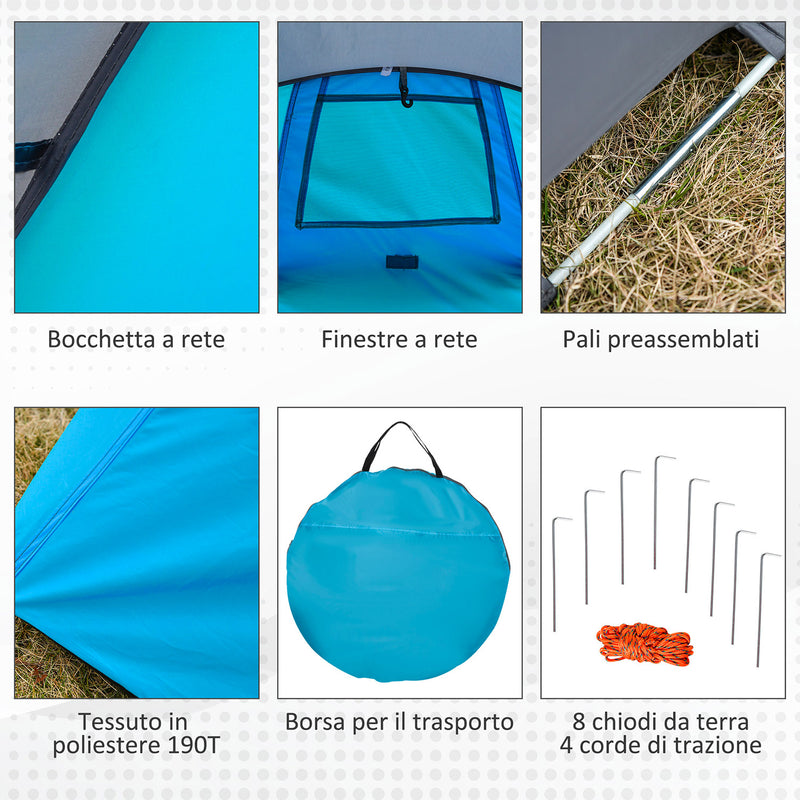 Tenda da Campeggio a Cupola con 2 Finestre e Design Pop-Up a Igloo 220x108x110 cm in Poliestere Blu