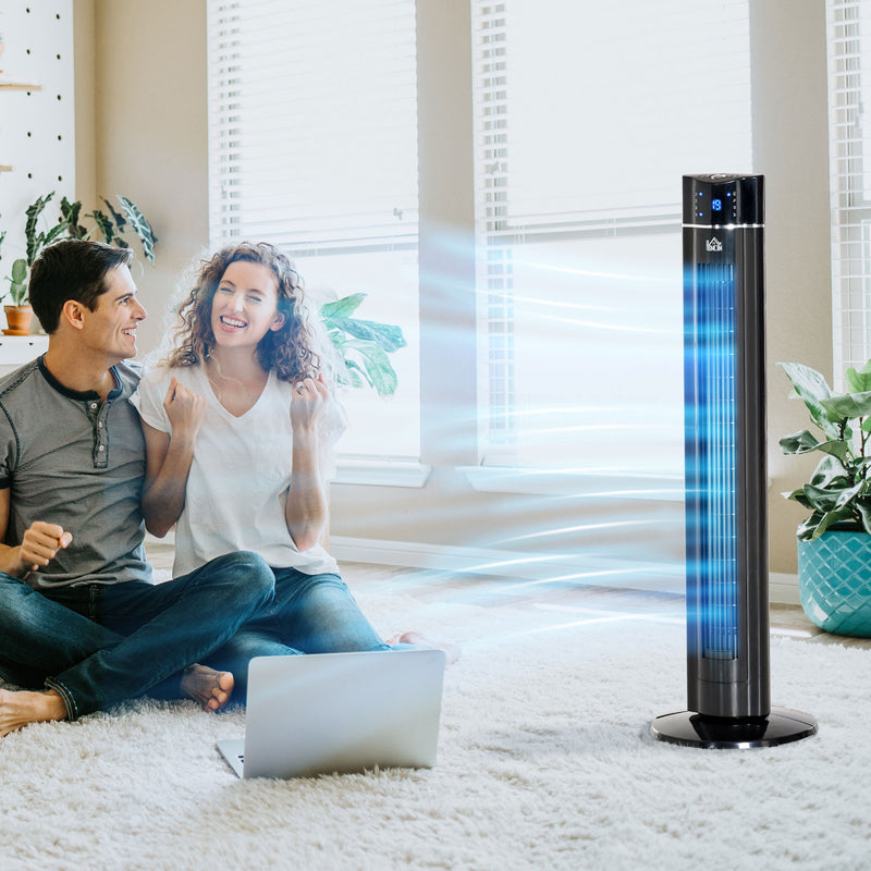 Ventilatore a Colonna 60W con 3 Velocità Ø32x106,8 cm 3 Modalità e Timer 8h in ABS Nero