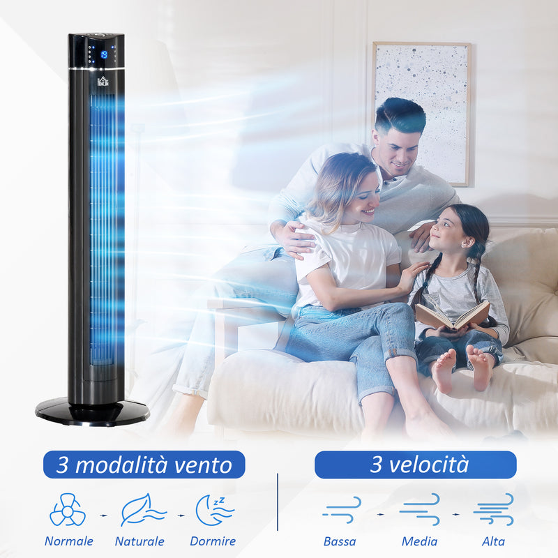 Ventilatore a Colonna 60W con 3 Velocità Ø32x106,8 cm 3 Modalità e Timer 8h in ABS Nero