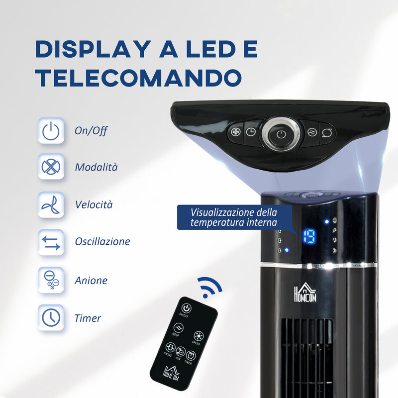 Ventilatore a Colonna 60W con 3 Velocità Ø32x106,8 cm 3 Modalità e Timer 8h in ABS Nero