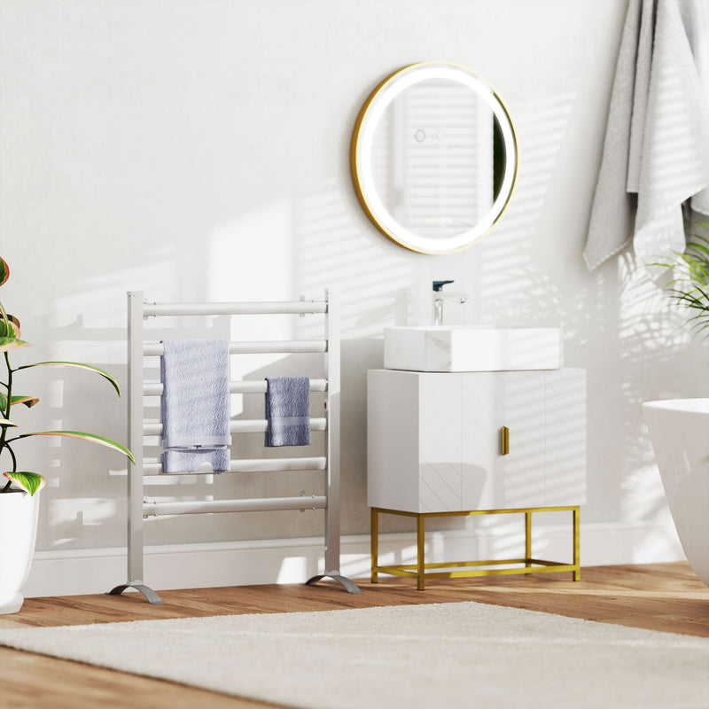 Specchio da Bagno con Luce LED 3 Tonalità e Funzione Memoria Ø60 cm Telaio in Alluminio Oro  