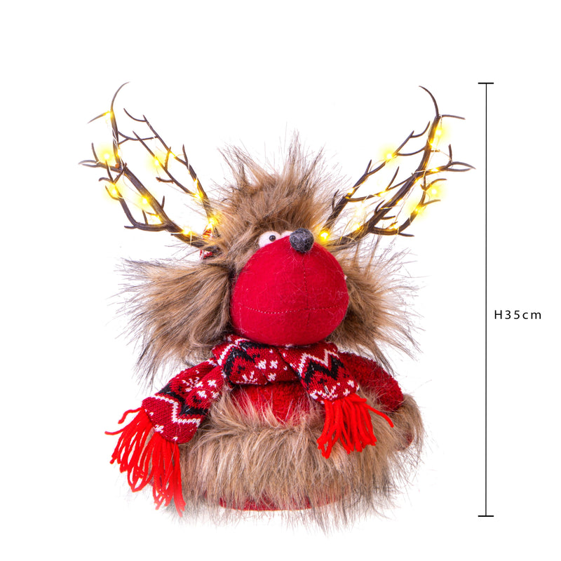 Renna con Led H35 cm in Tessuto Rosso