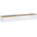 Mobile TV Sospeso Fino a 65" 140x24x20 cm con 2 Cassetti Armadietto Luci LED RGB e Prese di Corrente Bianco e Color Legno      