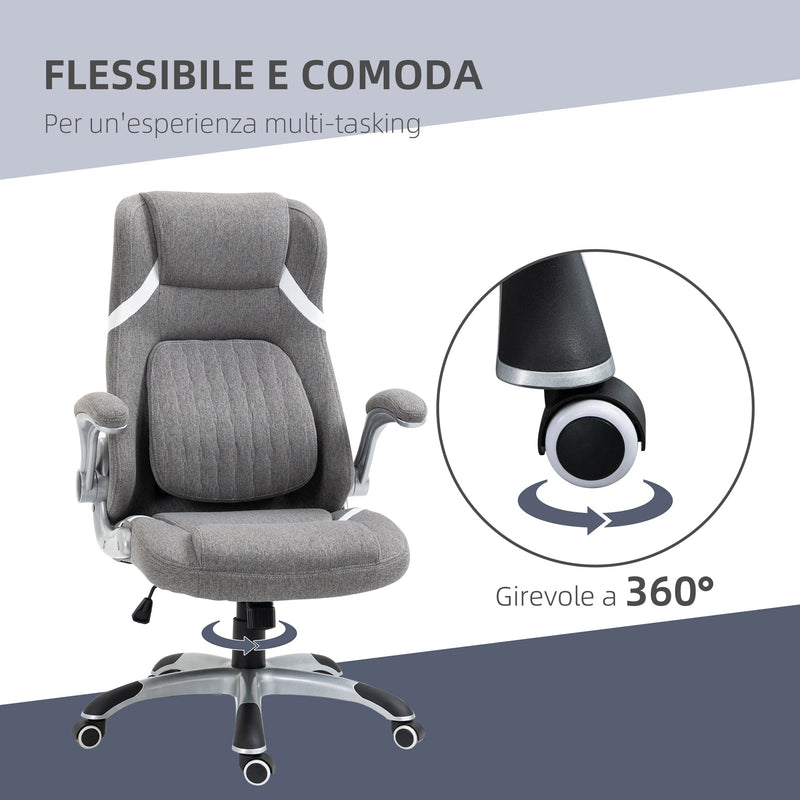 Sedia da Ufficio Presidenziale 68x76x109-117 cm con Supporto Lombare in Tessuto Traspirante Effetto Lino Grigio – acquista su Giordano Shop