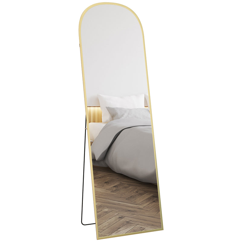Specchio a Figura Intera da Terra 50x161,5 cm in Lega di Alluminio con Supporto Pieghevole Oro   