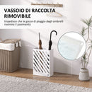 Portaombrelli di Design 28x14x41 cm con Vaschetta Raccogli Gocce e 4 Ganci in Metallo Bianco   