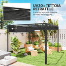 Gazebo Pergola da Giardino 300x300x227 cm con Telo Retrattile e Tenda a Rullo Grigio Scuro   