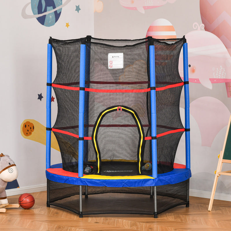 Trampolino Elastico per Bambini da 3 Anni Ø140cm con Rete di Protezione e Corde Bungee   Blu