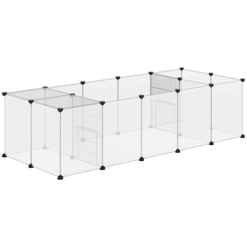 Recinto per Animali Modulabile 175x70x45 cm  con 20 Pannelli e 2 Porte in Acciaio e PP Bianco e Nero  