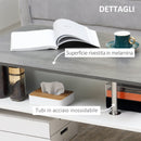 Tavolino da Salotto 2 Livelli 90x60x42 cm in Truciolato e Acciaio Inox Bianco e Cemento
