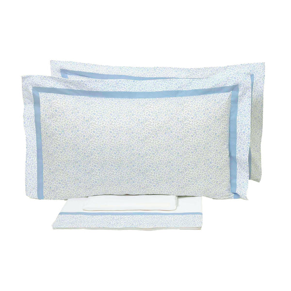 prezzo Set Lenzuola Matrimoniale Sopra Sotto e Federe con Stampa Garrini Emily Azzurro