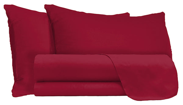 prezzo Set Lenzuola Matrimoniale Sopra Sotto e Federe Tinta Unita Bordeaux