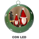 Pupazzo Babbo Natale in Metallo dentro pallina con Led verde cm Ø22xh22