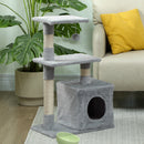 Albero Tiragraffi con Casetta e Piattaforme in Peluche 50x30x81,5 cm Pali in Sisal Grigio   