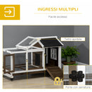 Conigliera da Esterno 108x58x73,5 cm con Tetto Apribile e Ruote in Legno Marrone  