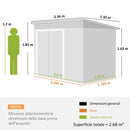 Casetta Box da Giardino 234x132x185 cm con 3 Porte Bloccabili in Acciaio Grigio Scuro      