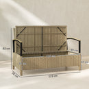 Panca Contenitore da Giardino 123x70x82 cm Capacità 125L con Cuscino Imbottito in Metallo e Rattan PE Cachi      