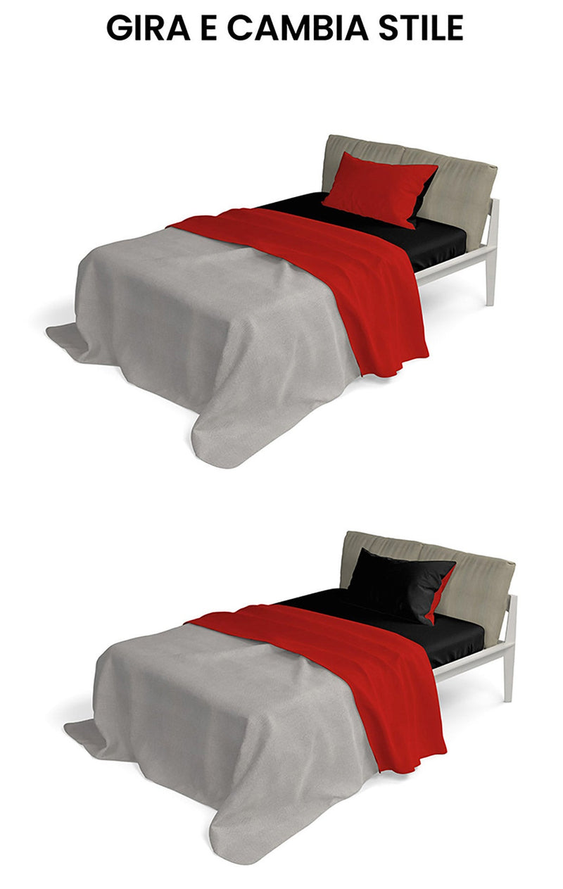 Set Lenzuola Sopra Sotto e Federe Doubleface Rosso\/Nero