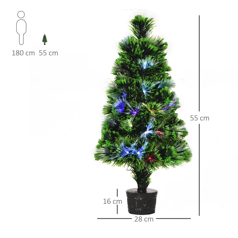 Mini Albero di Natale Artificiale 55 cm 40 Rami 40 Luci Fibre Ottiche Colorate Verde
