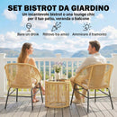 Set 3 Pezzi da Pranzo Bistrò con 2 Sedie Tavolo Rotondo con Piano in Vetro Temperato in Rattan e Acciaio Beige      