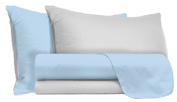 Set Lenzuola Sopra Sotto e Federe Doubleface Azzurro\/Grigio Chiaro Varie Misure sconto