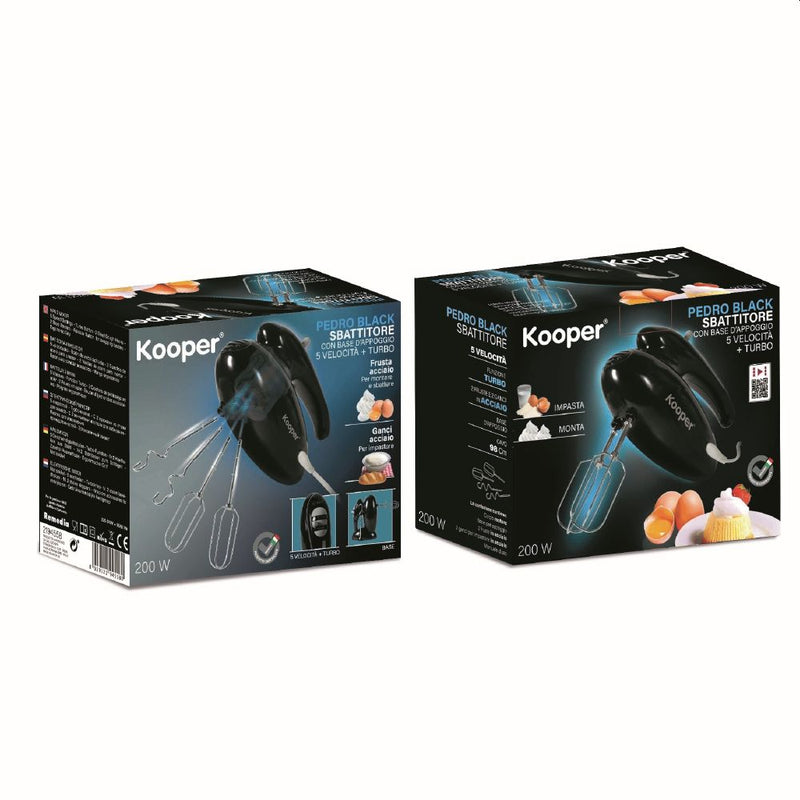 Sbattitore Elettrico Doppie Fruste 5 Velocità 200W Kooper Pedro Nero