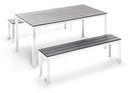 Set Tavolo e 2 Panche da Giardino in Acciaio e Polietilene Grigio
