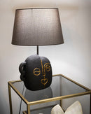 Lampada da Tavolo Tribal Ø30,5x46 cm in Resina e Ferro e Tessuto Marrone e Oro      