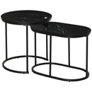 Set 2 Tavolini Sovrapponibili Ø50x50,5 cm e 60x36x43,5 cm con Piano Effetto Marmo Nero   