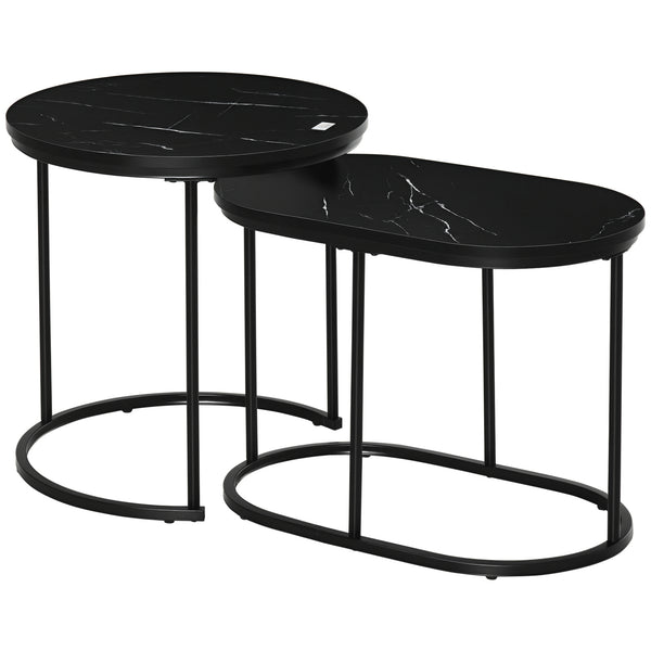 acquista Set 2 Tavolini Sovrapponibili Ø50x50,5 cm e 60x36x43,5 cm con Piano Effetto Marmo Nero