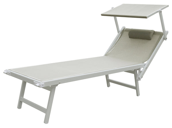 sconto Lettino Prendisole da Giardino 185x61x39,5 cm Telaio in Alluminio Bianco e Textilene Grigio